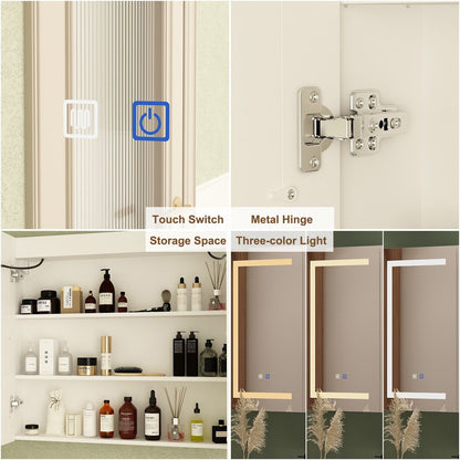Mobiletto per medicinali da bagno con specchio LED antiappannamento 6000K, mobiletto da parete bianco