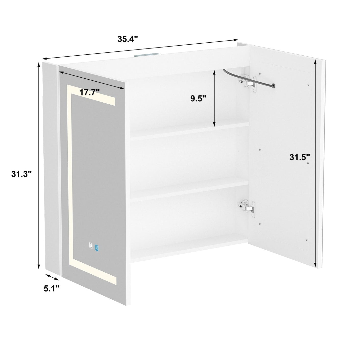 Mobiletto per medicinali da bagno con specchio LED antiappannamento 6000K, mobiletto da parete bianco