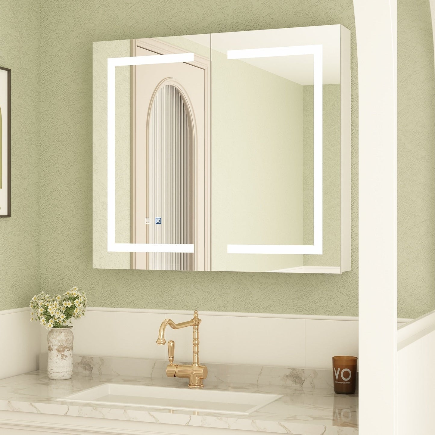 Mobiletto per medicinali da bagno con specchio LED antiappannamento 6000K, mobiletto da parete bianco