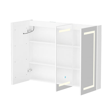 Mobiletto per medicinali da bagno con specchio LED antiappannamento 6000K, mobiletto da parete bianco
