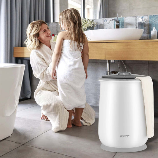 Scaldasalviette da bagno, secchio da 21 litri, con coperchio a ribalta e spegnimento automatico, bianco e grigio