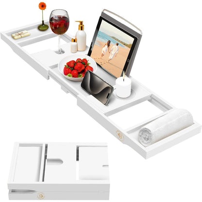 Vassoio per vasca da bagno in bambù - Vassoio espandibile per vasca, porta libri e tablet - Tavolo da bagno, vassoio per vasca, portaoggetti per vasca, design pieghevole