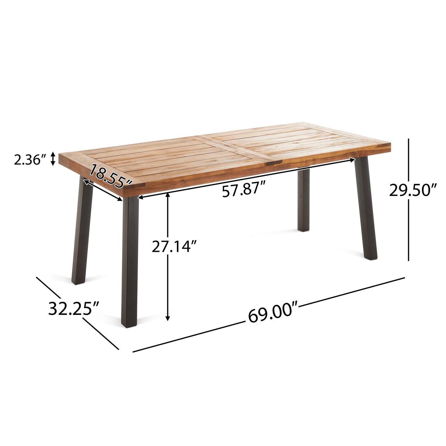 Set da pranzo per esterni Bavaro in acacia da 7 pezzi di Christopher Knight Home
