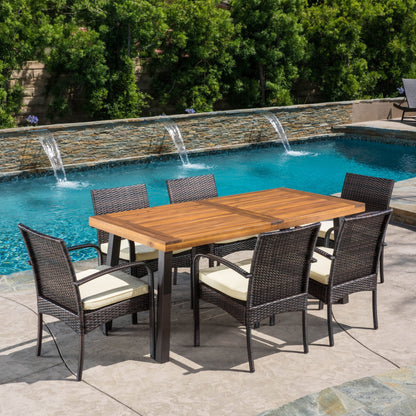 Set da pranzo per esterni Bavaro in acacia da 7 pezzi di Christopher Knight Home