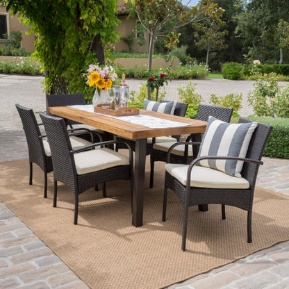 Set da pranzo per esterni Bavaro in acacia da 7 pezzi di Christopher Knight Home
