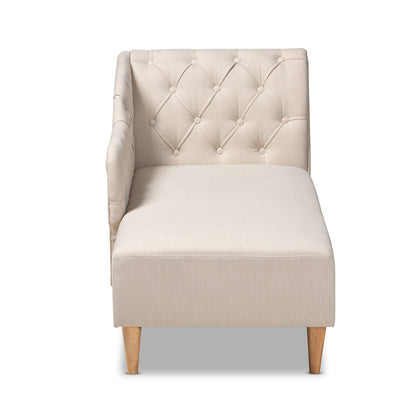 Chaise longue in legno di rovere con rivestimento in tessuto Emeline di Baxton Studio