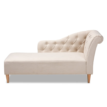 Chaise longue in legno di rovere con rivestimento in tessuto Emeline di Baxton Studio