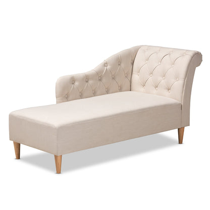 Chaise longue in legno di rovere con rivestimento in tessuto Emeline di Baxton Studio