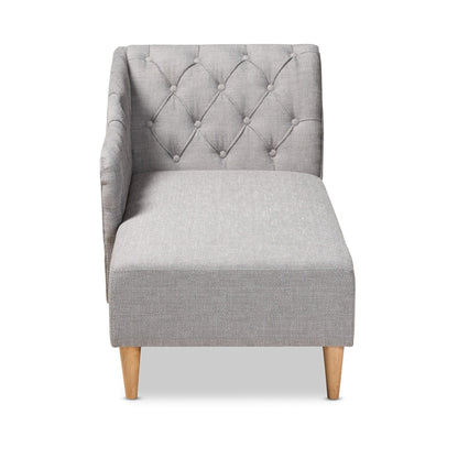 Chaise longue in legno di rovere con rivestimento in tessuto Emeline di Baxton Studio