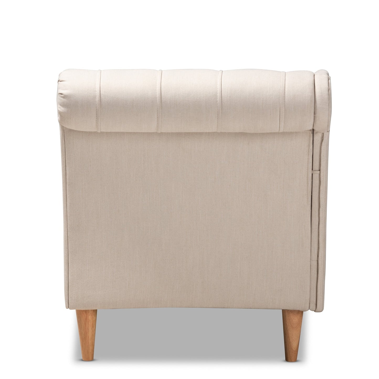 Chaise longue in legno di rovere con rivestimento in tessuto Emeline di Baxton Studio
