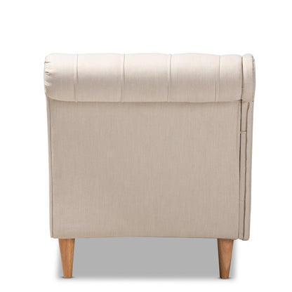 Chaise longue in legno di rovere con rivestimento in tessuto Emeline di Baxton Studio