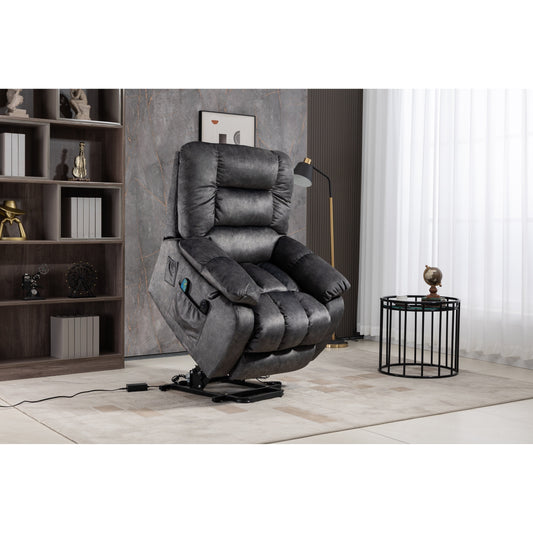 Poltrona reclinabile elettrica Beacon Grey Oversize in ciniglia con massaggio a 8 punti e riscaldamento lombare