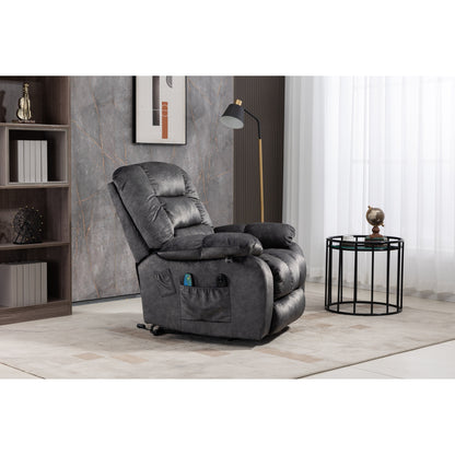 Poltrona reclinabile elettrica Beacon Grey Oversize in ciniglia con massaggio a 8 punti e riscaldamento lombare