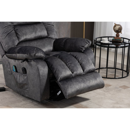 Poltrona reclinabile elettrica Beacon Grey Oversize in ciniglia con massaggio a 8 punti e riscaldamento lombare