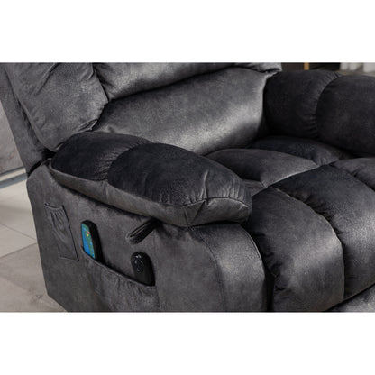 Poltrona reclinabile elettrica Beacon Grey Oversize in ciniglia con massaggio a 8 punti e riscaldamento lombare