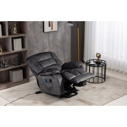 Poltrona reclinabile elettrica Beacon Grey Oversize in ciniglia con massaggio a 8 punti e riscaldamento lombare