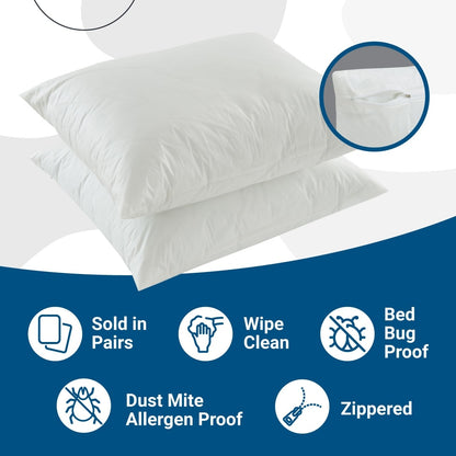 Protezioni per cuscini in vinile anti-cimici, anti-allergeni, impermeabili - Fodere per cuscini resistenti con cerniera (set da 2)