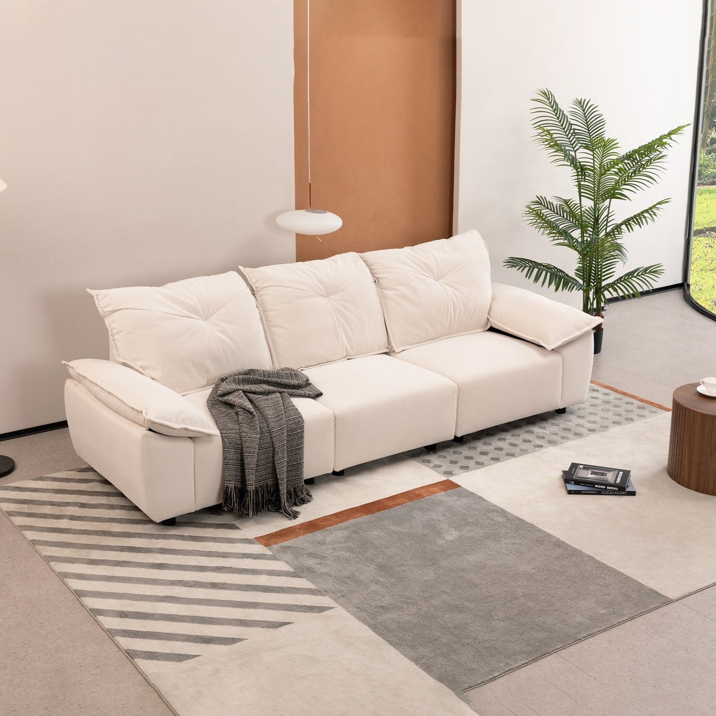 Divano beige 102.34 a 3 posti con federa e schienale rimovibili per soggiorno