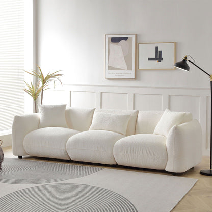 Divano in tessuto bouclé beige da 102,36'' con cuscini e cuscino spesso
