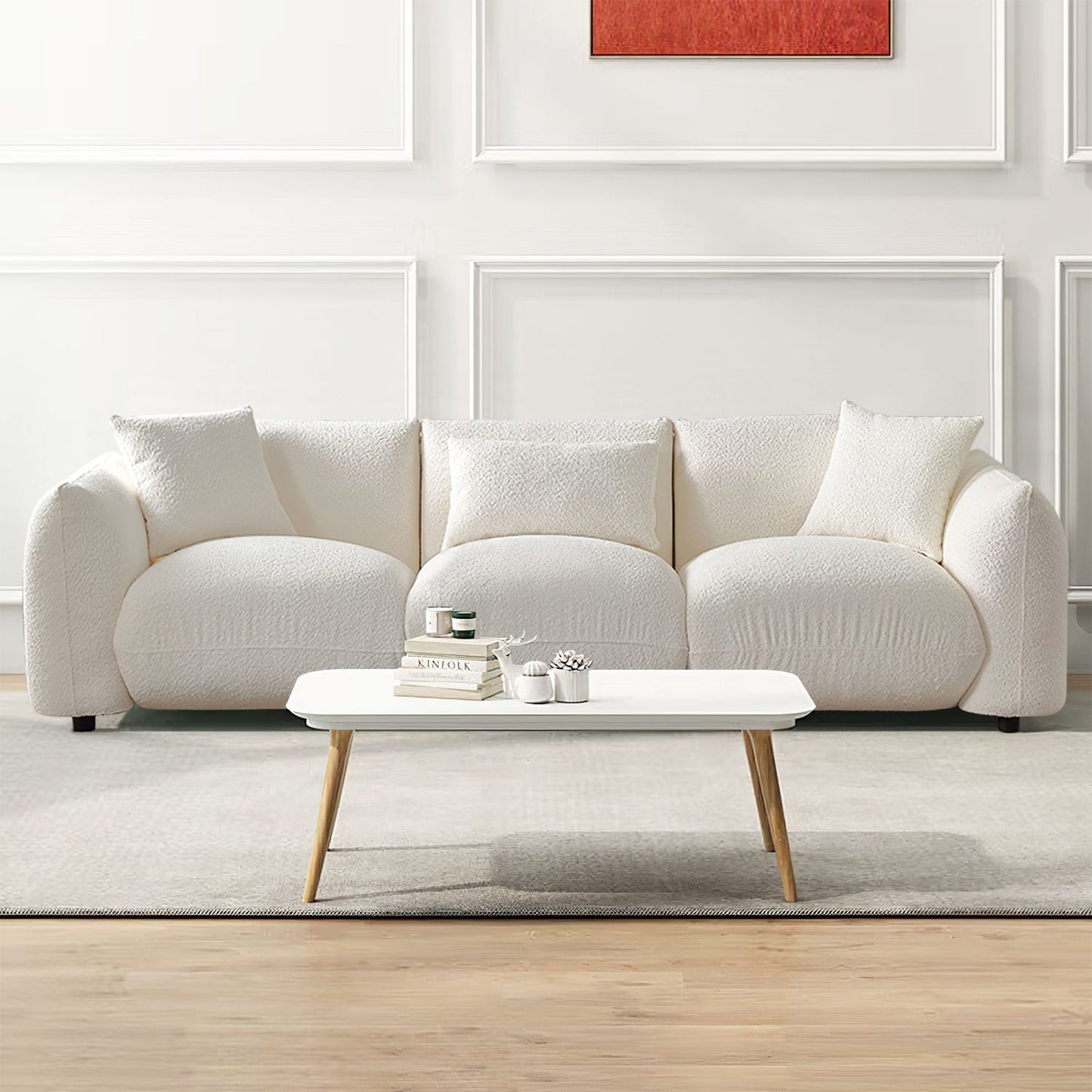 Divano in tessuto bouclé beige da 102,36'' con cuscini e cuscino spesso