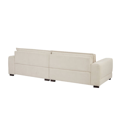 Divano moderno in tessuto beige 104.72 a 4 posti con schienale imbottito, gambe in legno massello, struttura robusta, per soggiorno