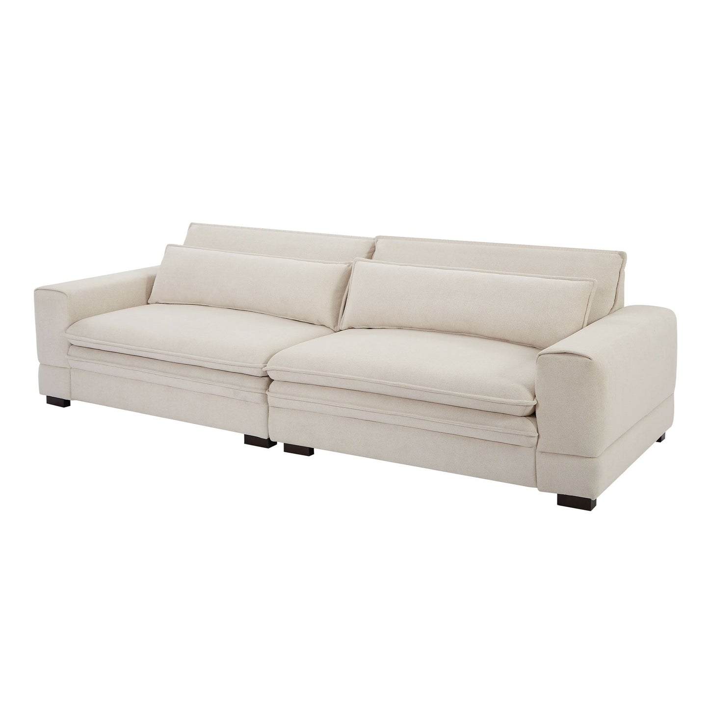 Divano moderno in tessuto beige 104.72 a 4 posti con schienale imbottito e gambe in legno massello