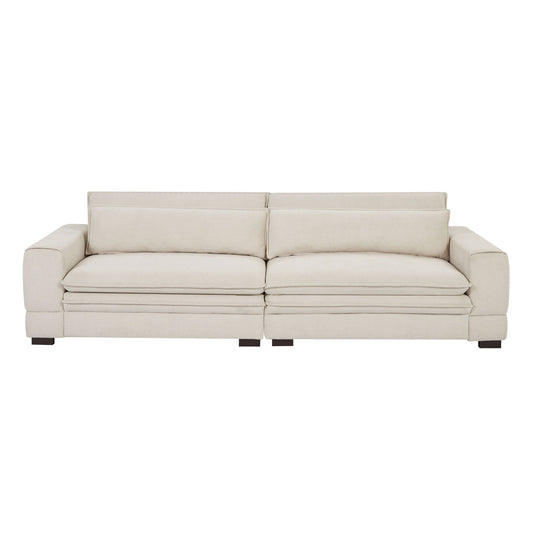Divano in tessuto beige da 104,72'', contemporaneo, a 4 posti, con gambe in legno - Design elegante e resistente per appartamenti e uffici
