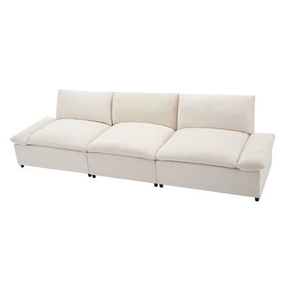 Divano beige 119,5 in poliestere a 3 posti con 2 contenitori e gambe in legno di gomma per soggiorno