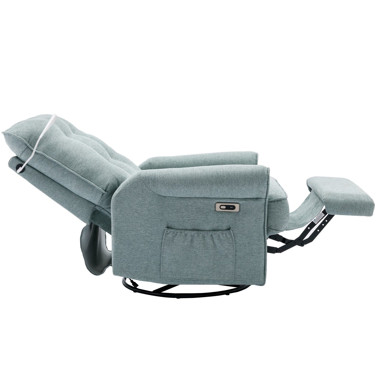 Poltrona reclinabile girevole beige a 270° con porte di ricarica USB, lampada touch, base basculante e tasca portaoggetti laterale