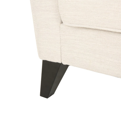 Divano beige a 3 posti con gambe in legno di betulla e cuscini laterali