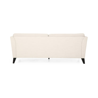 Divano beige a 3 posti con gambe in legno di betulla e cuscini laterali