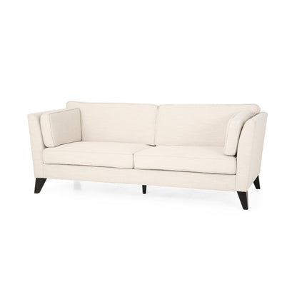 Divano beige a 3 posti con gambe in legno di betulla e cuscini laterali