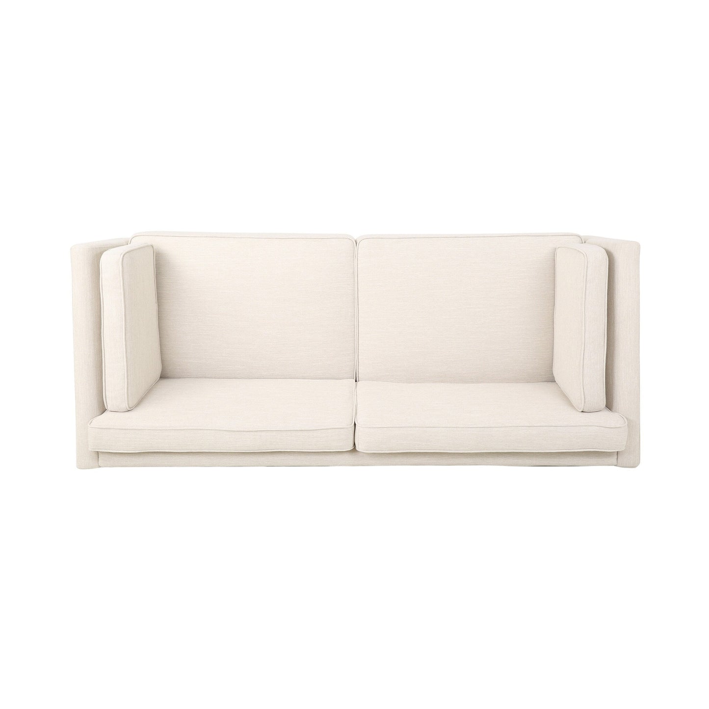 Divano beige a 3 posti con gambe in legno di betulla e cuscini laterali