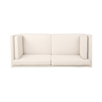 Divano beige a 3 posti con gambe in legno di betulla e cuscini laterali