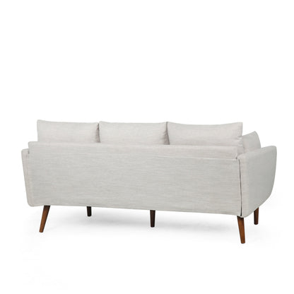 Divano beige a 3 posti con gambe e cuscini in betulla