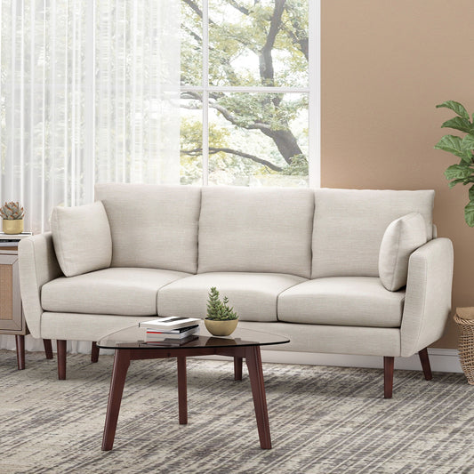Divano beige a 3 posti con gambe e cuscini in betulla