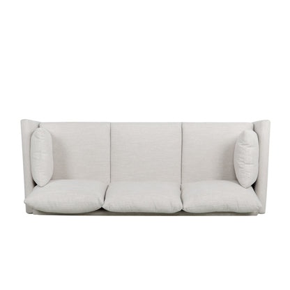 Divano beige a 3 posti con gambe e cuscini in betulla