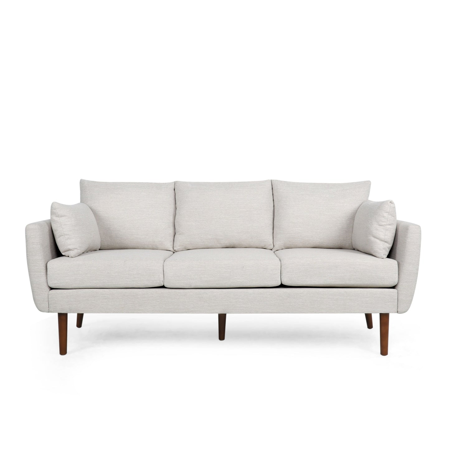 Divano beige a 3 posti con gambe e cuscini in betulla