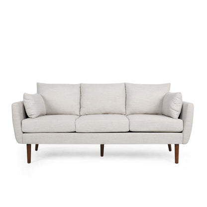 Divano beige a 3 posti con gambe e cuscini in betulla