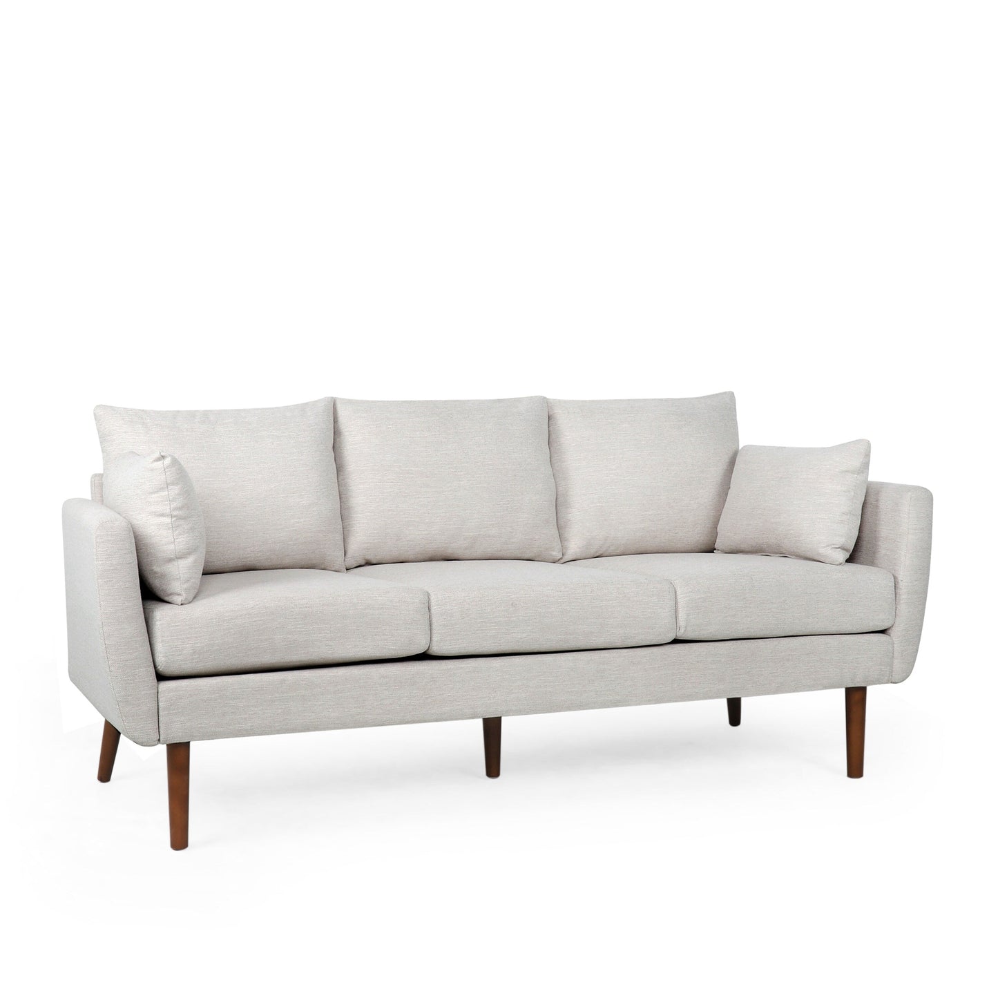 Divano beige a 3 posti con gambe e cuscini in betulla