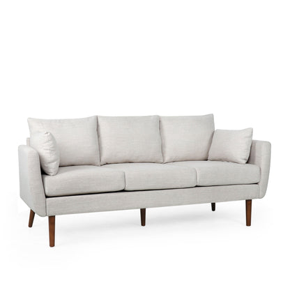 Divano beige a 3 posti con gambe e cuscini in betulla