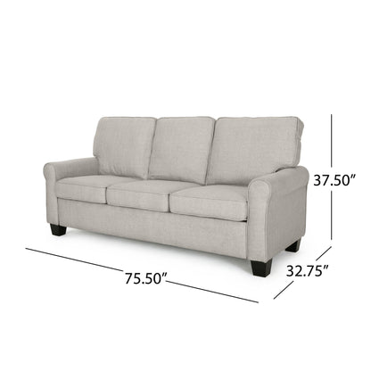 Divano beige a 3 posti con cuscini imbottiti e gambe affusolate