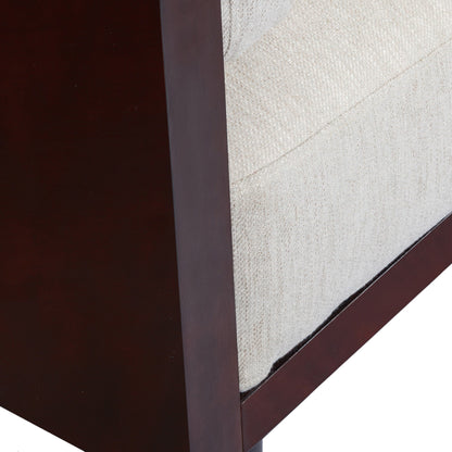 Divano beige a 3 posti con gambe in legno e struttura a vista