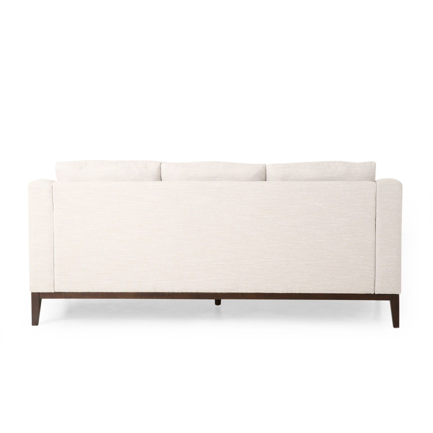 Divano beige a 3 posti con gambe in legno e cuscini coordinati