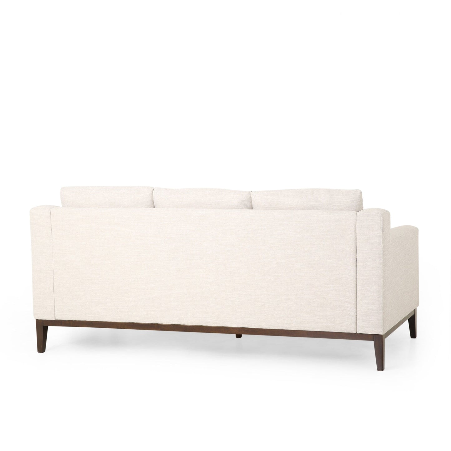 Divano beige a 3 posti con gambe in legno e cuscini coordinati