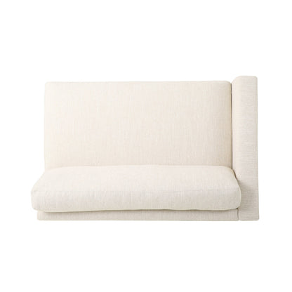 Divano beige a 3 posti con gambe in legno e due cuscini
