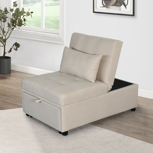Divano letto singolo pieghevole beige da 39,8 pollici con schienale regolabile e cuscini per soggiorno