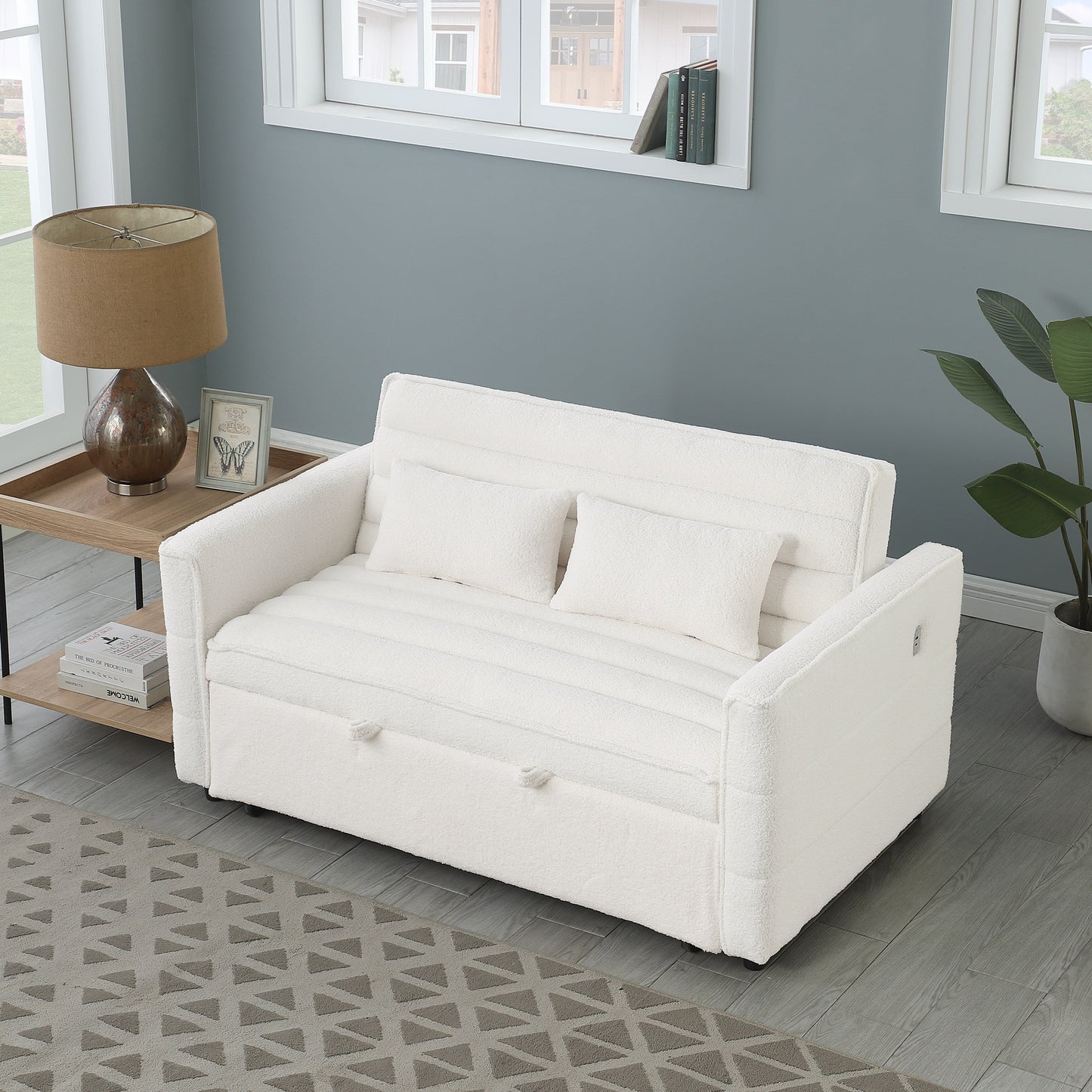Divano letto trasformabile in divano letto Boucle beige 55.12 con schienale regolabile e 2 cuscini per la vita per il soggiorno