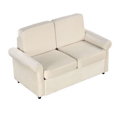 Divano letto estraibile 2 in 1 in velluto beige da 57,4 pollici con materasso singolo di alta qualità e due porte USB