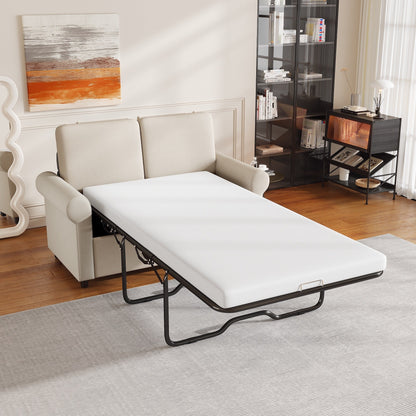 Divano letto estraibile 2 in 1 in velluto beige da 57,4 pollici con materasso singolo di alta qualità e due porte USB